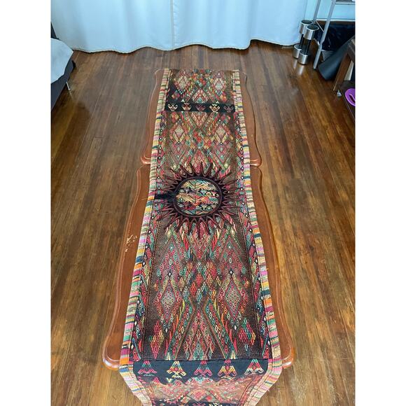 Vintage Guatemalan Hand Embroidered Table Runner 70''x12'' Boho Home Decor - Picture 3 of 8